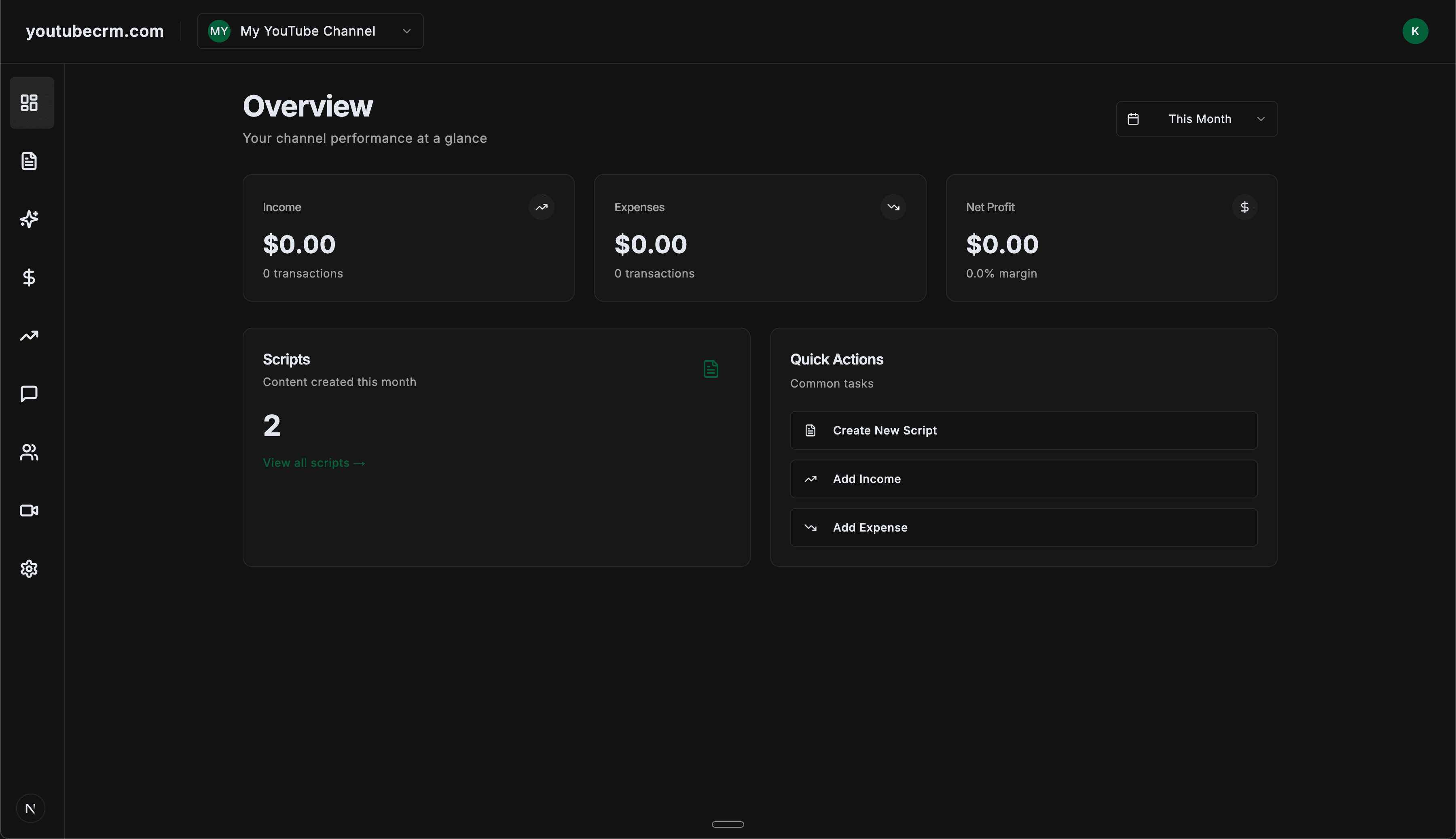 youtubecrm.com dashboard preview 1
