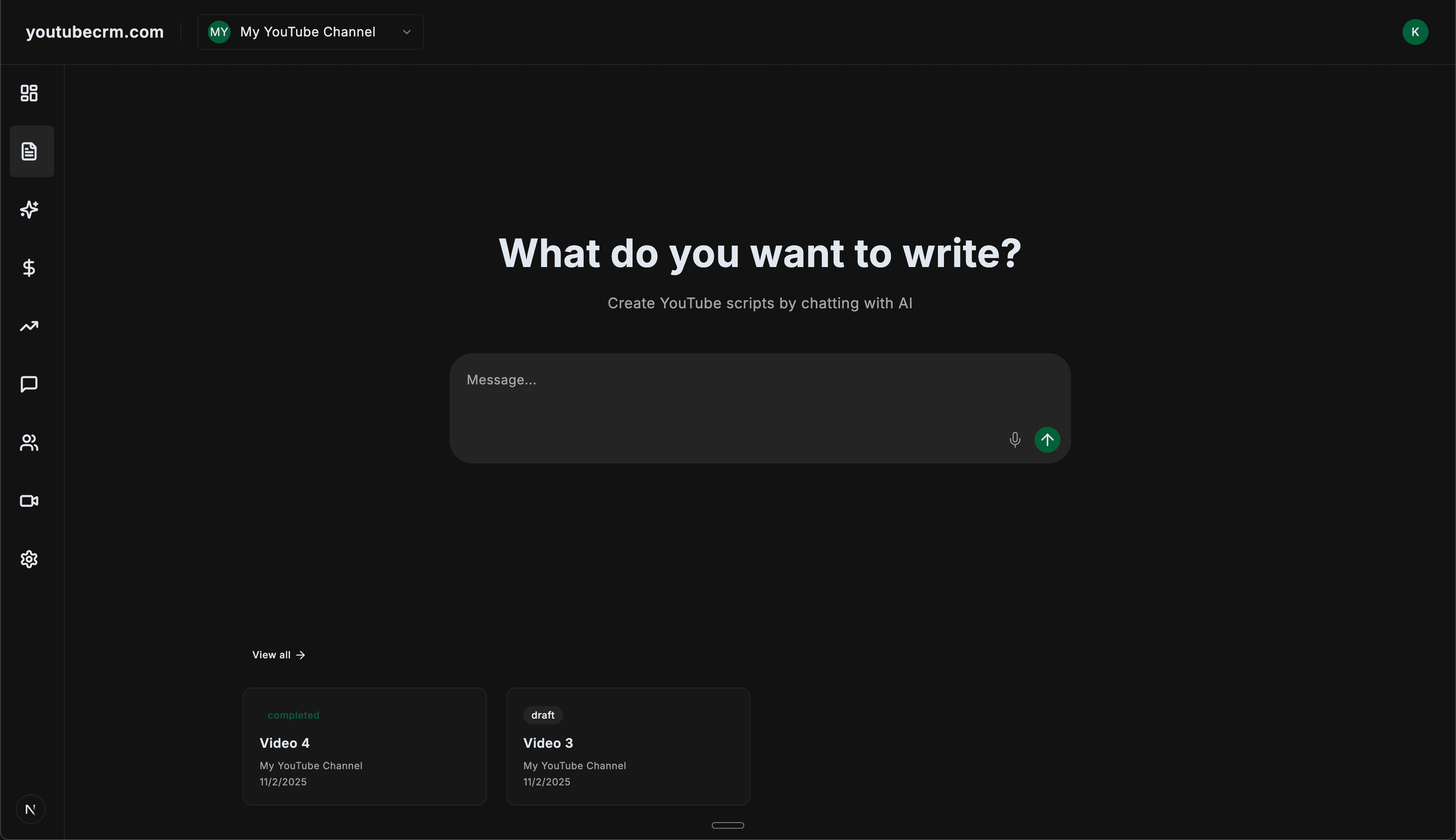 youtubecrm.com dashboard preview 2