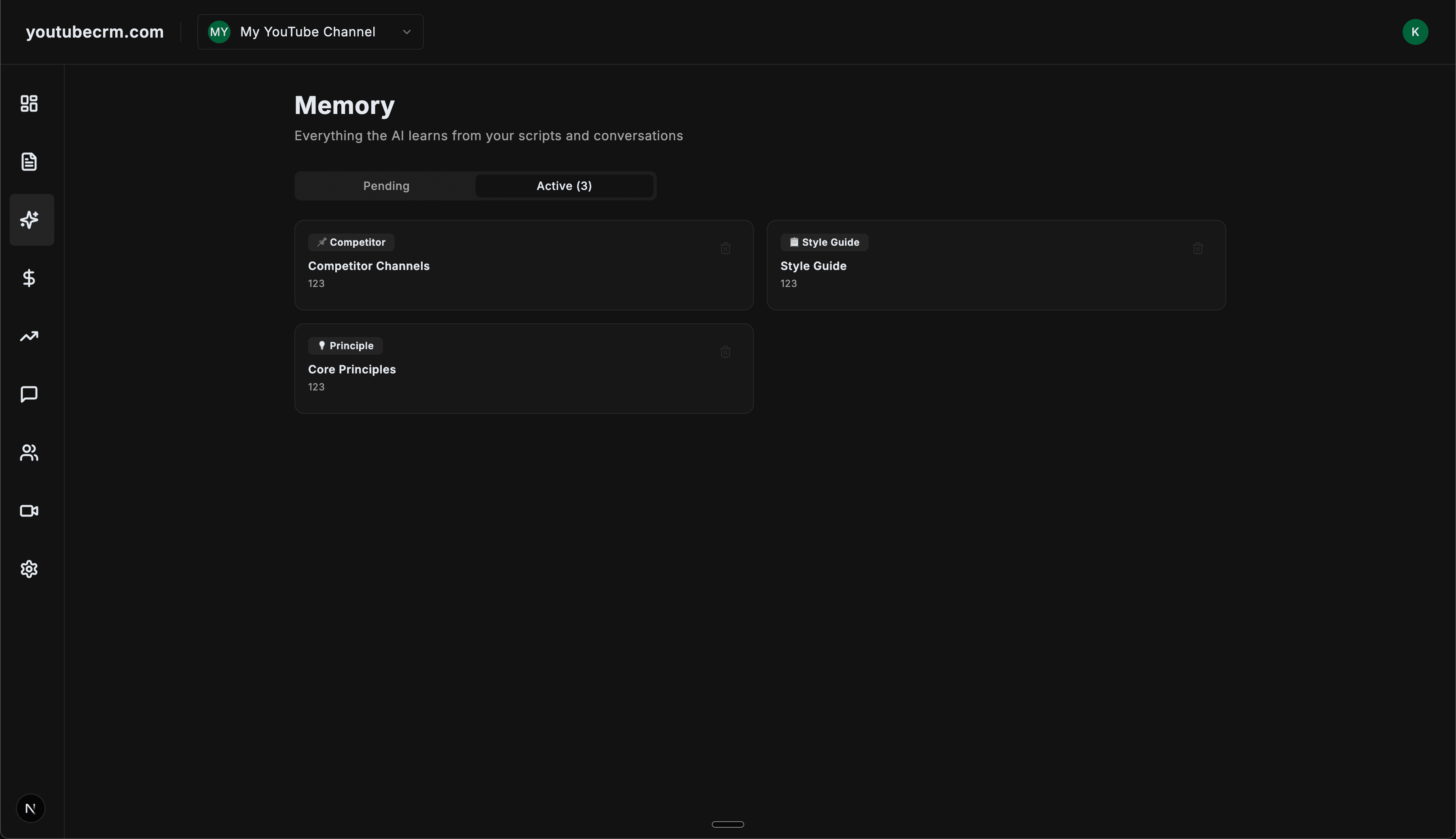 youtubecrm.com dashboard preview 3